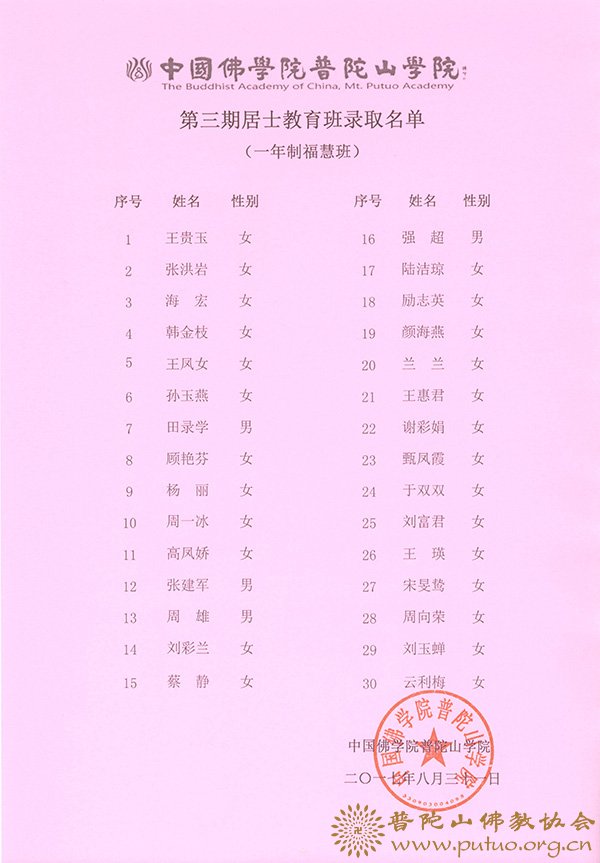 中国佛学院普陀山学院-中国佛学院普陀山学院2017年第三期居士教育班招生工作圆满结束