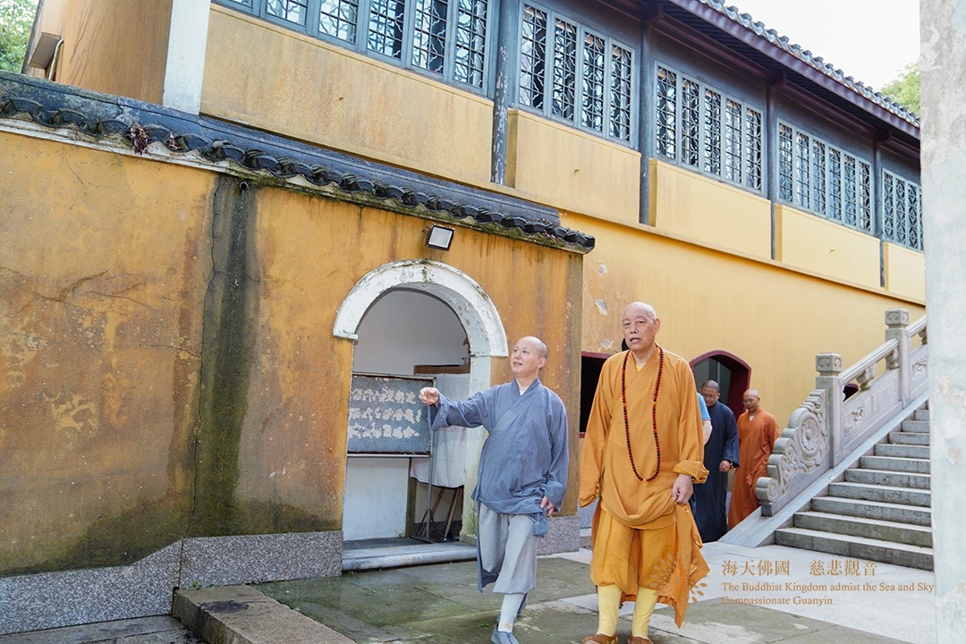 台风-会长道慈大和尚与陈宏成局长一行赴法雨禅寺等寺院查看台风影响情况