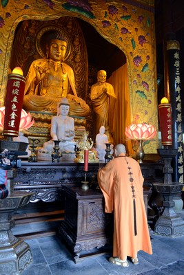 图14:拜至佛顶山慧济禅寺道慈大和尚在大雄宝殿上香礼佛